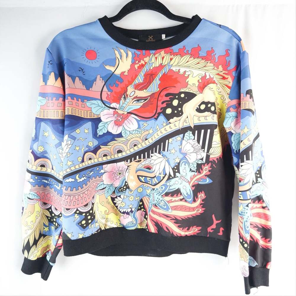 H Garment Dragon Graphic Sweatshirt Size XXL Multicolored Long Sleeve